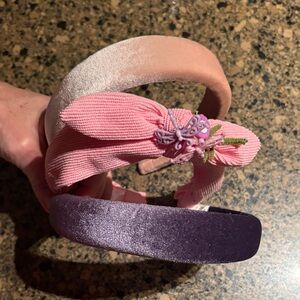 NWT 3 Girls Headbands - Purple, Tan and Pink with Butterflies & Flowers